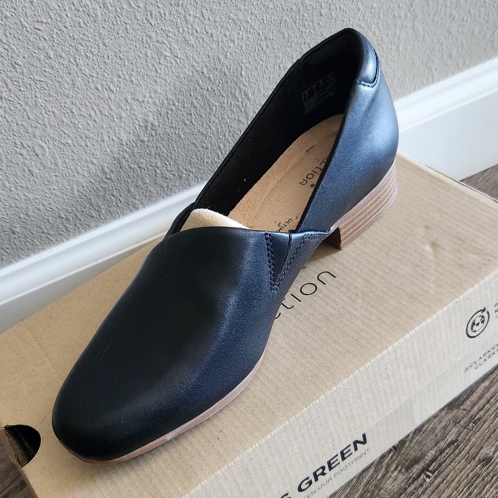 Clarks Black Loafers with Brown Soles